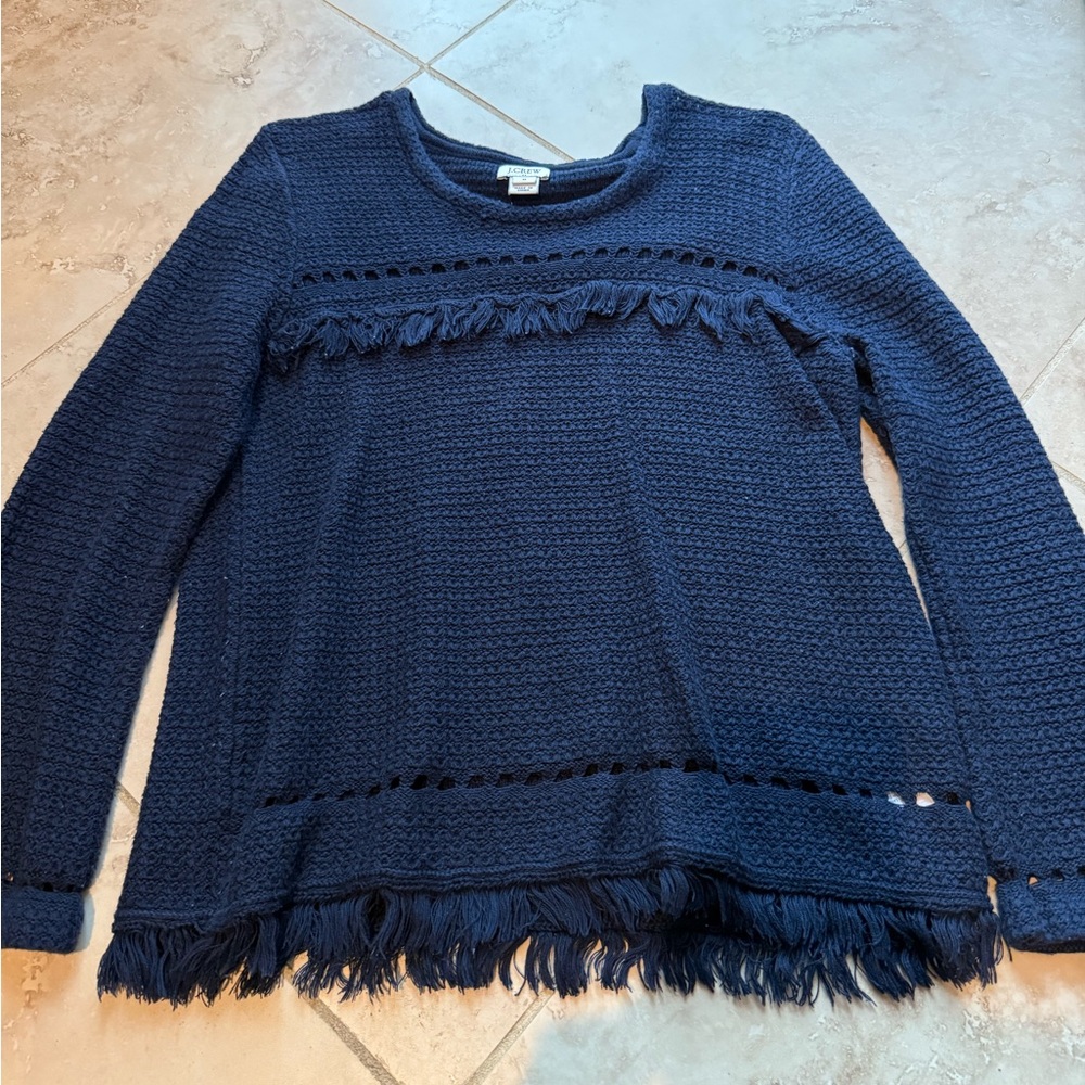 J. Crew Navy Blue Fringe Sweater